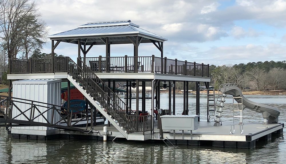 Single slip sundeck with a full length swim deck - Dock Solutions of Kentucky | Lexington, KY