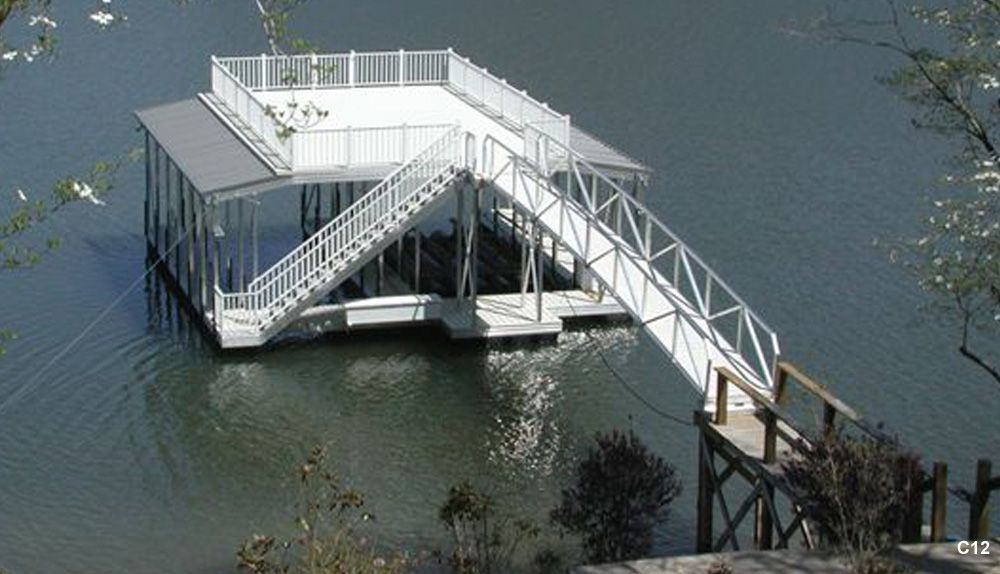 Silverstone decking and railing, charcoal roof, with swim ladder and dock locker - Dock Solutions of Kentucky | Lexington, KY