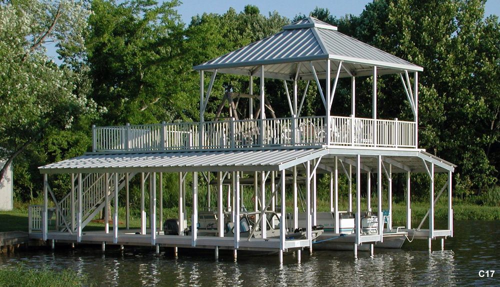 Silverstone decking and railing, gray roof, with hip shade - Dock Solutions of Kentucky | Lexington, KY