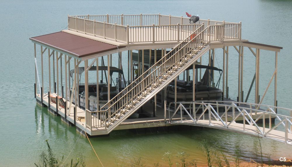 Buckskin roof and railing, brown roof, with swim ladder - Dock Solutions of Kentucky | Lexington, KY