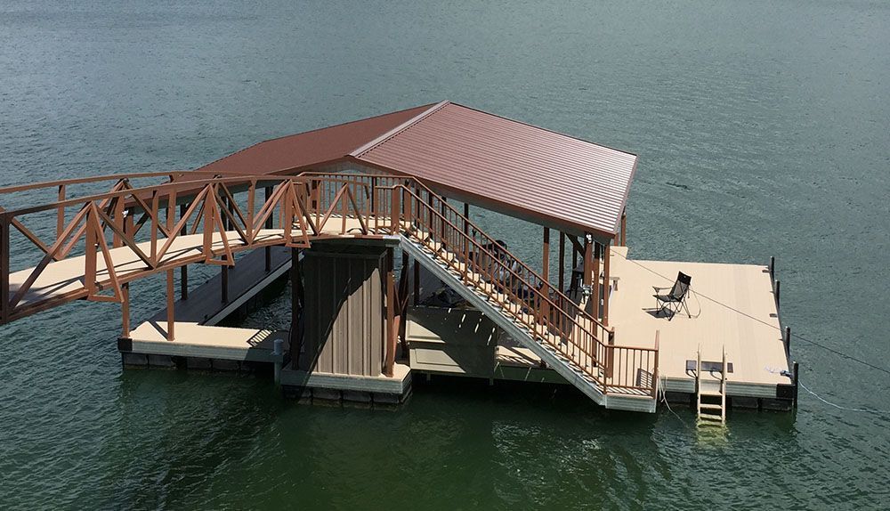 Double slip gable roof boat dock with slip fill-in on - Dock Solutions of Kentucky | Lexington, KY