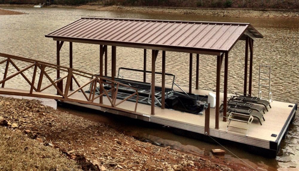 Custom horizontal single slip gable roof boat dock - Dock Solutions of Kentucky | Lexington, KY