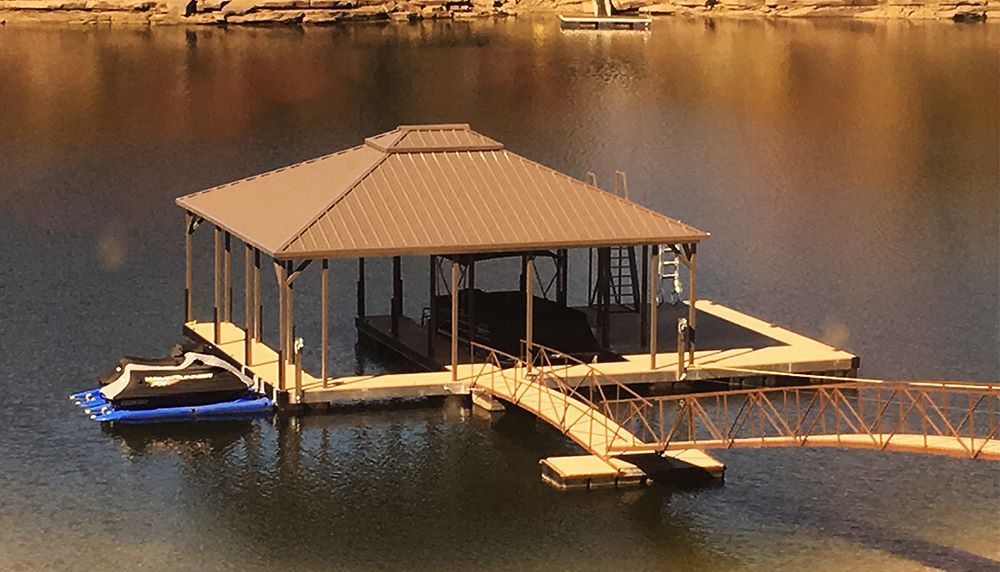Double slip hip roof with a full length swim platform - Dock Solutions of Kentucky | Lexington, KY