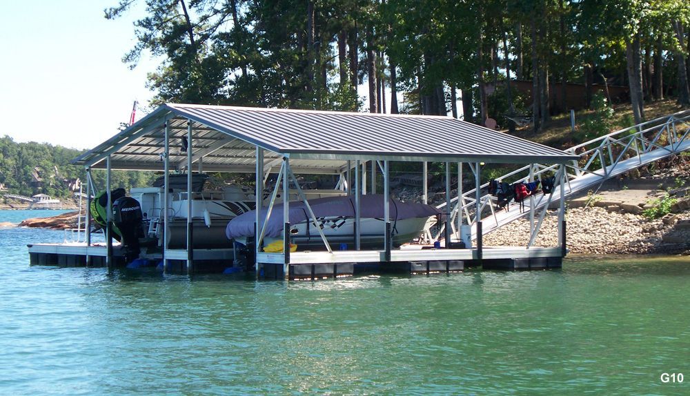 Silverstone decking, charcoal roof, with swim platform and swim ladder - Dock Solutions of Kentucky | Lexington, KY