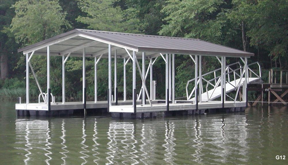 Silverstone decking, burnished slate roof, with swim ladder - Dock Solutions of Kentucky | Lexington, KY