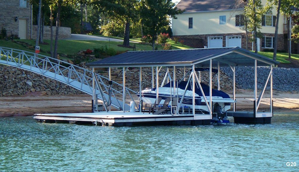 Silverstone decking, burnished slate roof, with swim platform, swim ladder, and protected PWC space - Dock Solutions of Kentucky | Lexington, KY