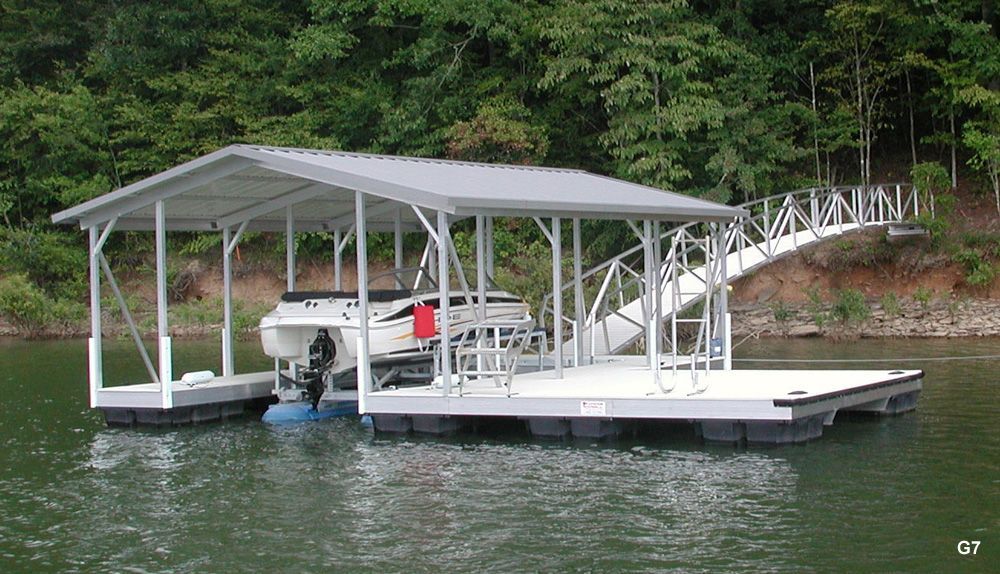 Silverstone decking, gray roof, with swim platform, swim ladder, and protected PWC space - Dock Solutions of Kentucky | Lexington, KY