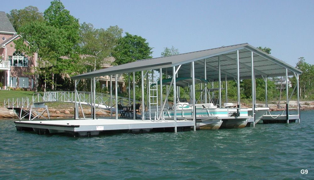 Silverstone decking, charcoal roof, with swim platform, swim ladder, and protected PWC space - Dock Solutions of Kentucky | Lexington, KY