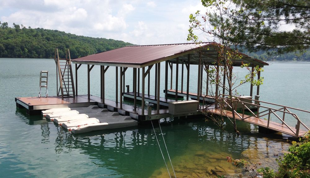 Hearthstone decking and roof with buckskin railing - Dock Solutions of Kentucky | Lexington, KY