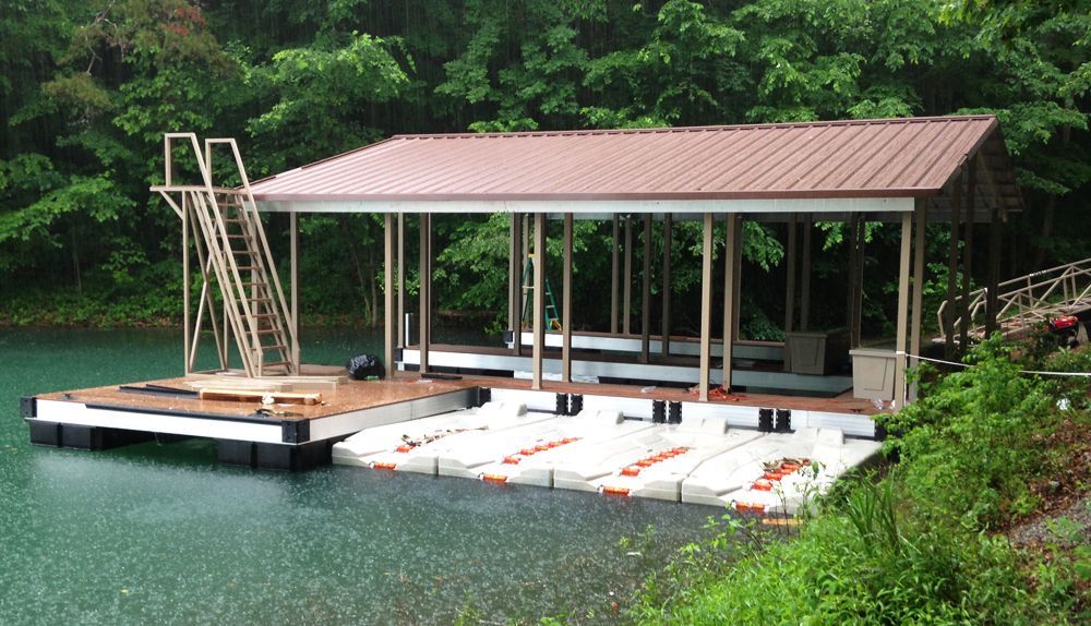 Hearthstone decking and roof with buckskin posts - Dock Solutions of Kentucky | Lexington, KY