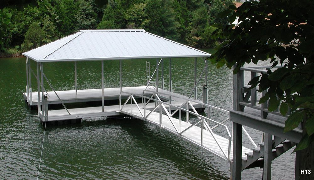 Silverstone decking, polar roof, with full-length swim platform and swim ladder, parallel to shore - Dock Solutions of Kentucky | Lexington, KY