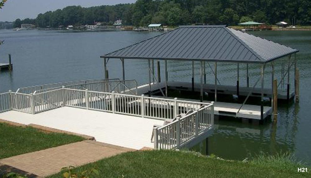 Silverstone decking, charcoal roof, with swim ladder - Dock Solutions of Kentucky | Lexington, KY