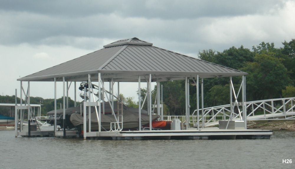 Silverstone decking, charcoal roof, with full-length swim platform and swim ladder - Dock Solutions of Kentucky | Lexington, KY