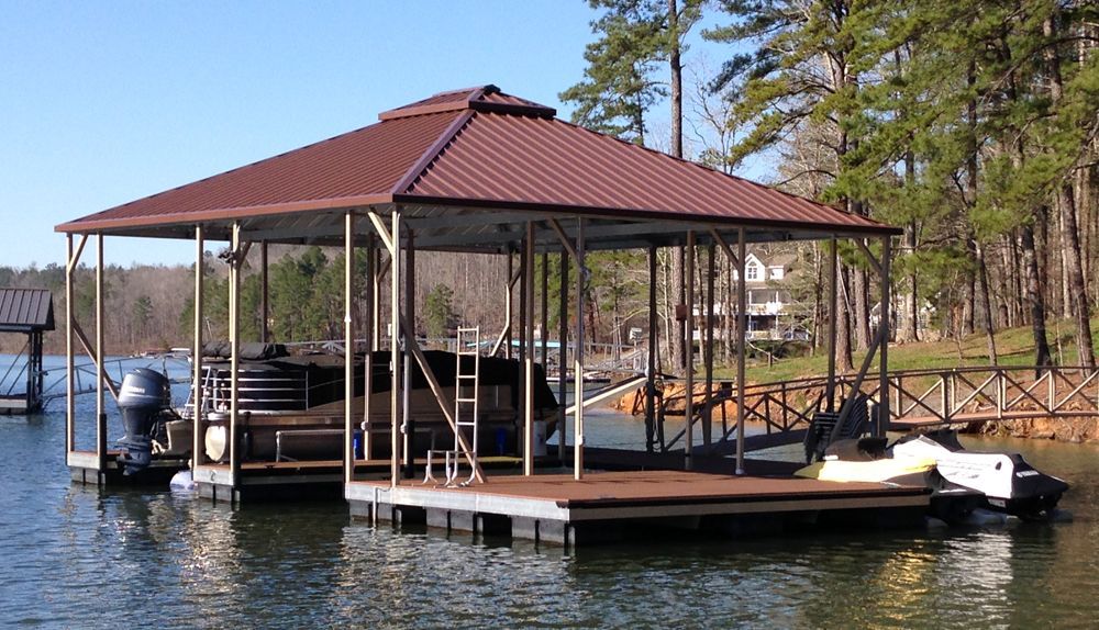 Hearthstone decking and roof with buckskin railing and posts - Dock Solutions of Kentucky | Lexington, KY