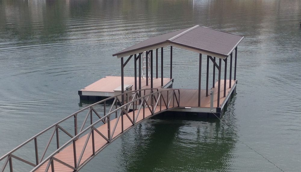 Hearthstone decking paired with burnished slate roof & railings - Dock Solutions of Kentucky | Lexington, KY