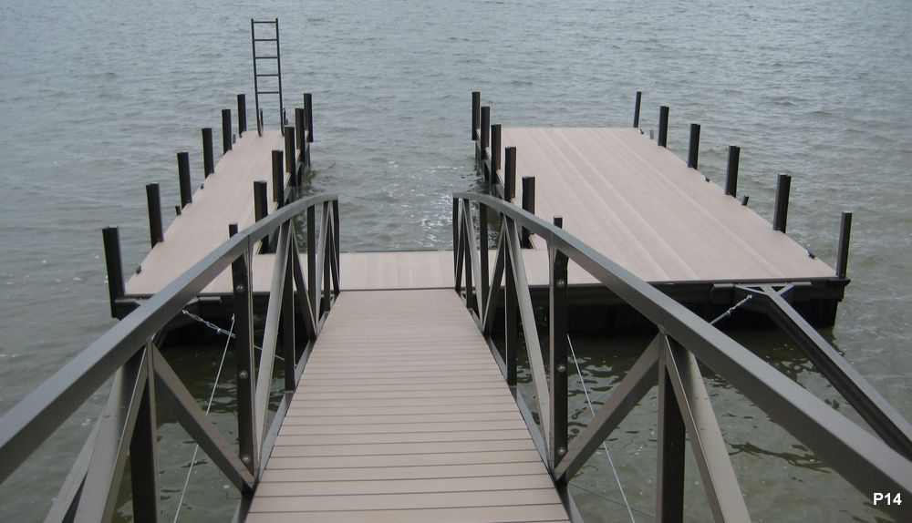 Buckskin decking and burnished slate railing with widened walkway, future roof ready - Dock Solutions of Kentucky | Lexington, KY