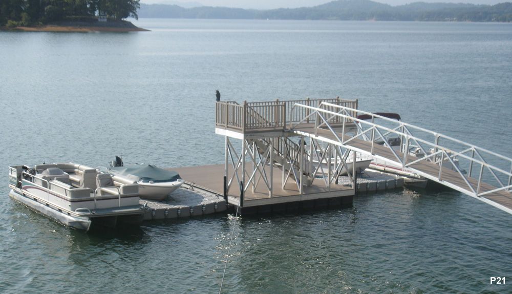 Buckskin decking and railing with custom upper ramp connection and pickets - Dock Solutions of Kentucky | Lexington, KY
