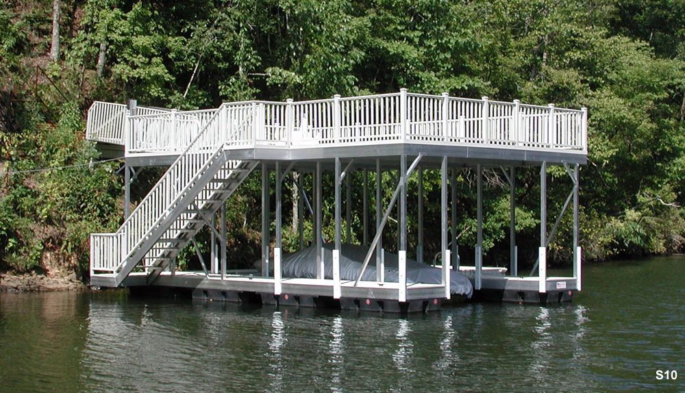 Silverstone decking and railing, with swim platform, swim ladder, and ramp pickets - Dock Solutions of Kentucky | Lexington, KY