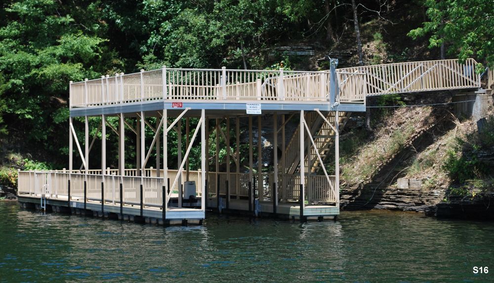 Golden clay decking and railings, with swim platform, ramp pickets, and swim ladder - Dock Solutions of Kentucky | Lexington, KY