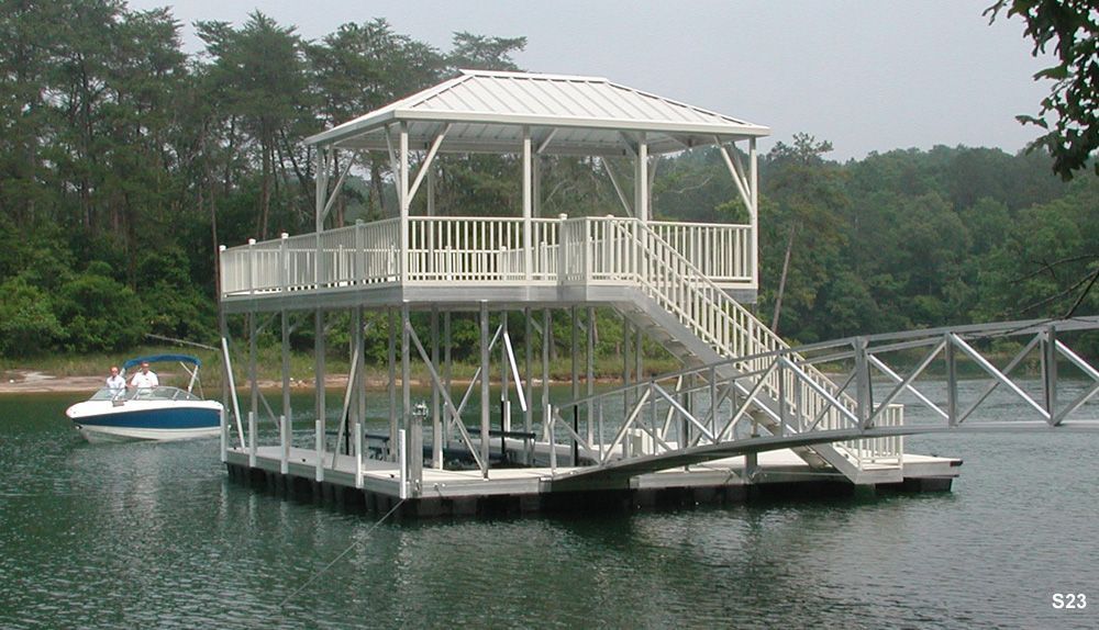 Silverstone decking and railings, polar roof, with swim ladder and hip shade - Dock Solutions of Kentucky | Lexington, KY