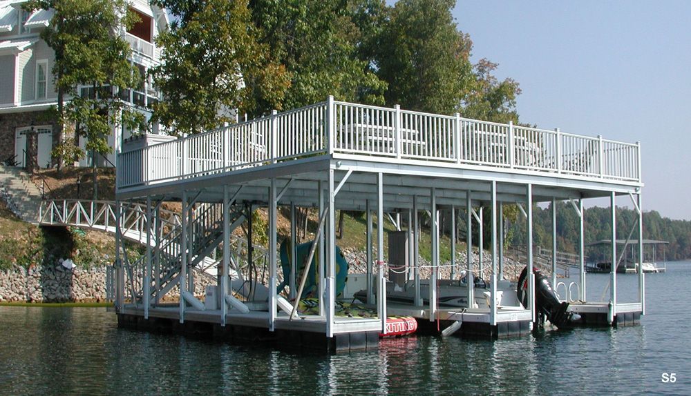 Silverstone decking and railing, with PWC slip and swim ladder - Dock Solutions of Kentucky | Lexington, KY