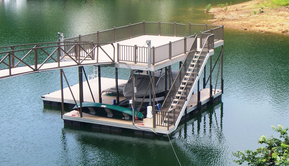 Buckskin decking, burnished slate railings, with swim platform and swim ladder - Dock Solutions of Kentucky | Lexington, KY