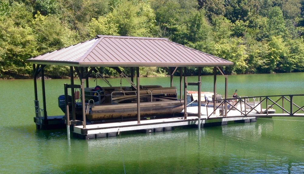Burnished Slate roof, posts, and railings paired with buckskin decking - Dock Solutions of Kentucky | Lexington, KY