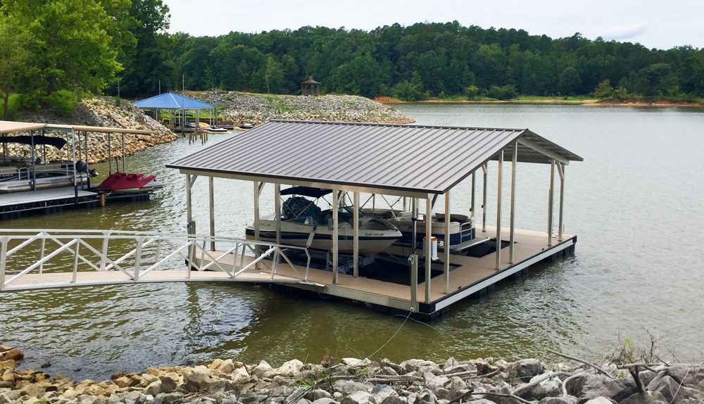 Burnished slate roof matched effortlessly with buckskin decking - Dock Solutions of Kentucky | Lexington, KY