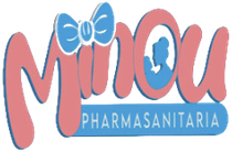 Un logo rosa e blu per minou pharma sanitaria
