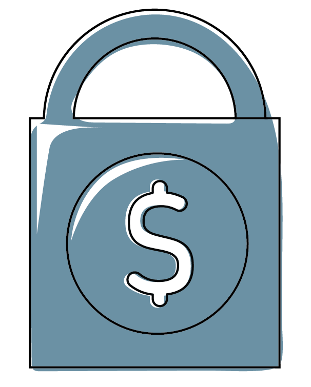 a padlock with a dollar sign inside of it