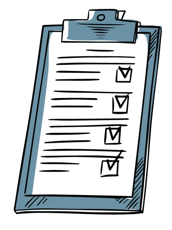 a drawing of a clipboard with a checklist on it