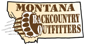 A logo for montana backcountry outfitters with a map of montana on it.