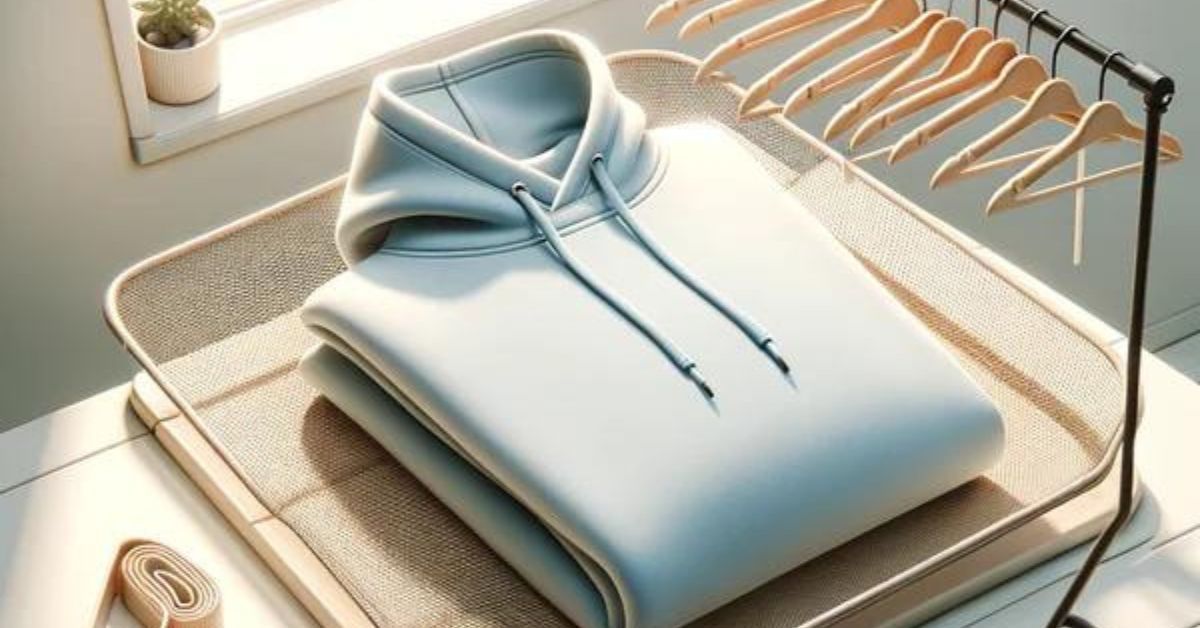 A hoodie is stacked on top of another hoodie on a tray.