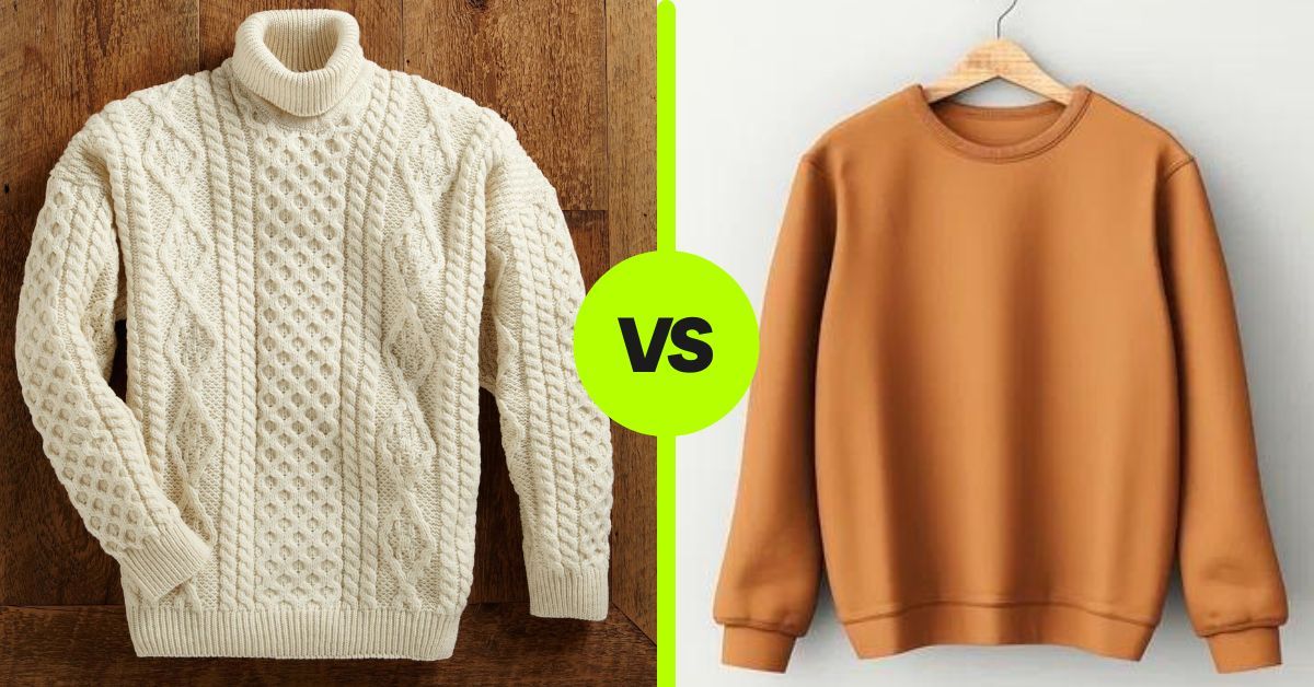 A white sweater and a brown sweater are hanging on a hanger.