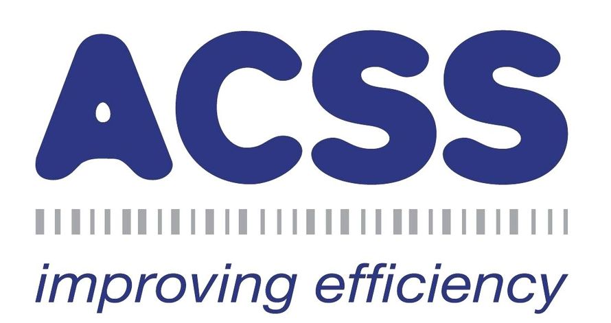 A blue and white logo for acss improving efficiency