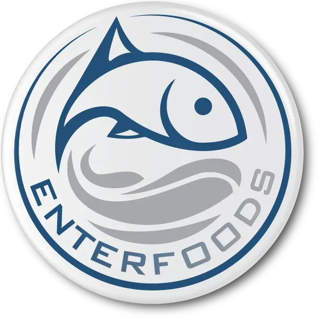A logo for enterfoods with a fish in the middle