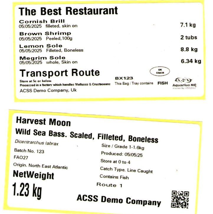 A label for the best restaurant and harvest moon wild sea bass