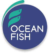 The logo for ocean fish is a blue circle with two fish on it.