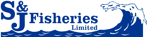 A blue and white logo for s & j fisheries limited