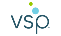 The logo for vsp is blue and green with a green circle in the middle.