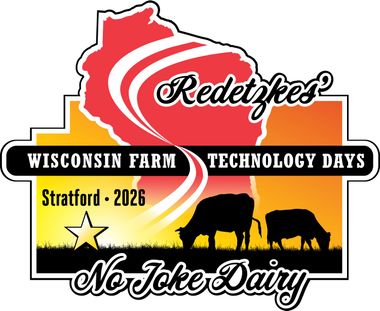 a logo for Wisconsin farm technology days with a map of Wisconsin