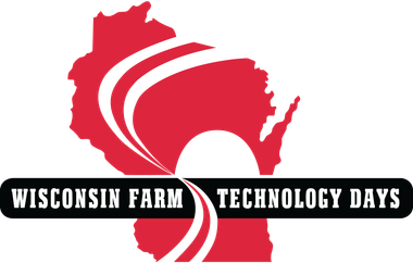 a logo for Wisconsin farm technology days with a map of Wisconsin