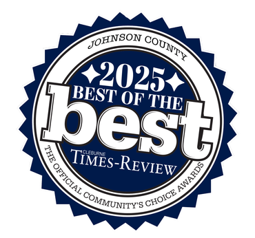Johnson County 2025 Best of the Best award seal. Blue and white with jagged border.