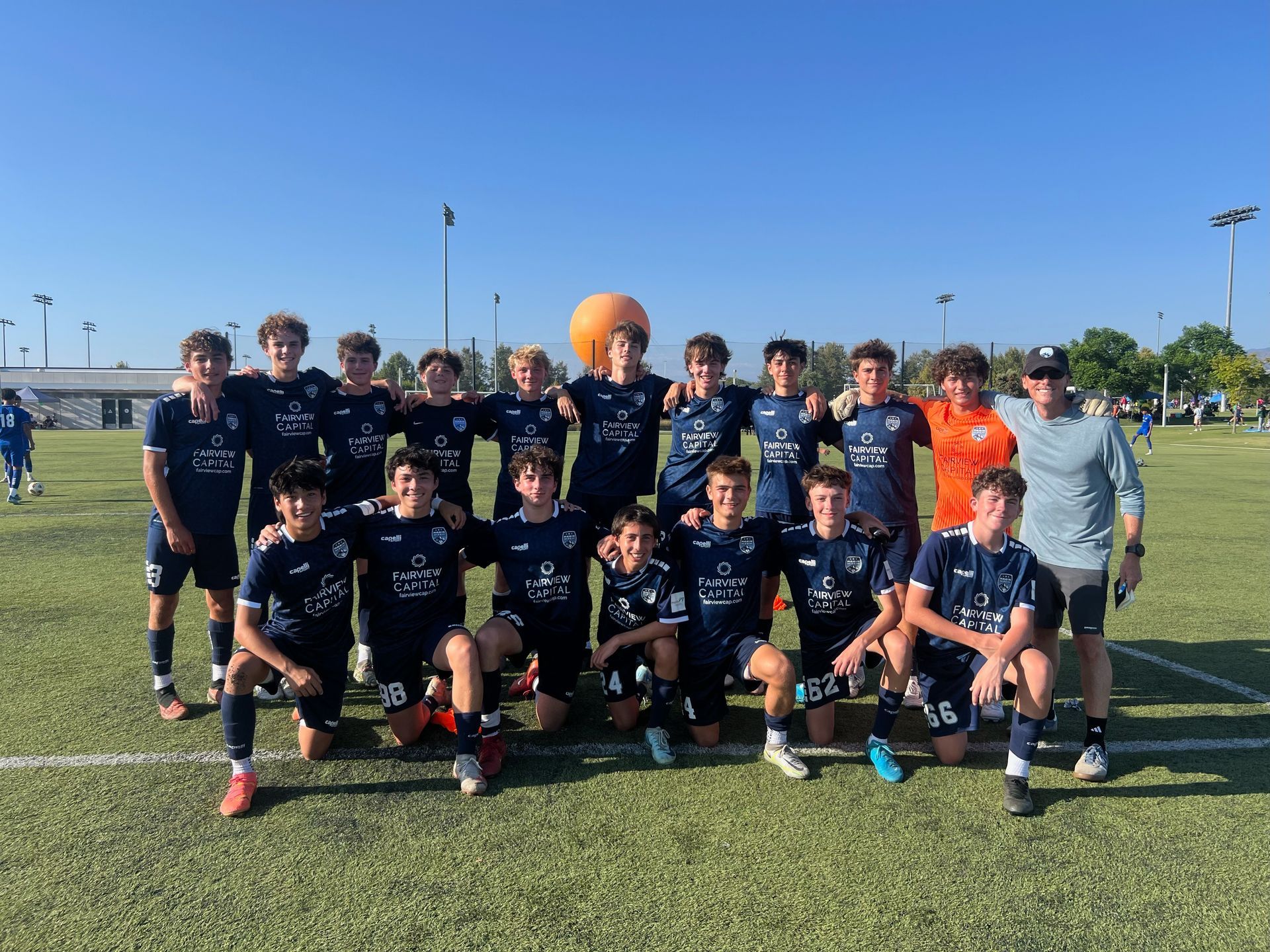 Marin FC soccer club players taking a team photo
