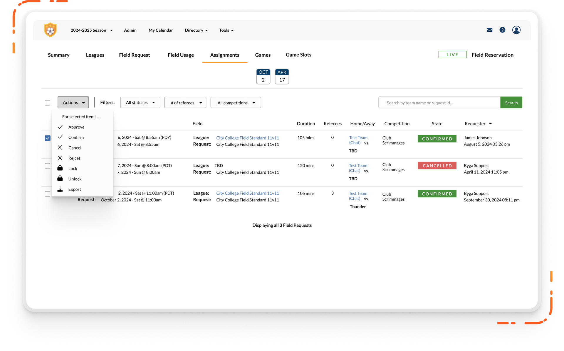 Byga youth sports club game reservation system