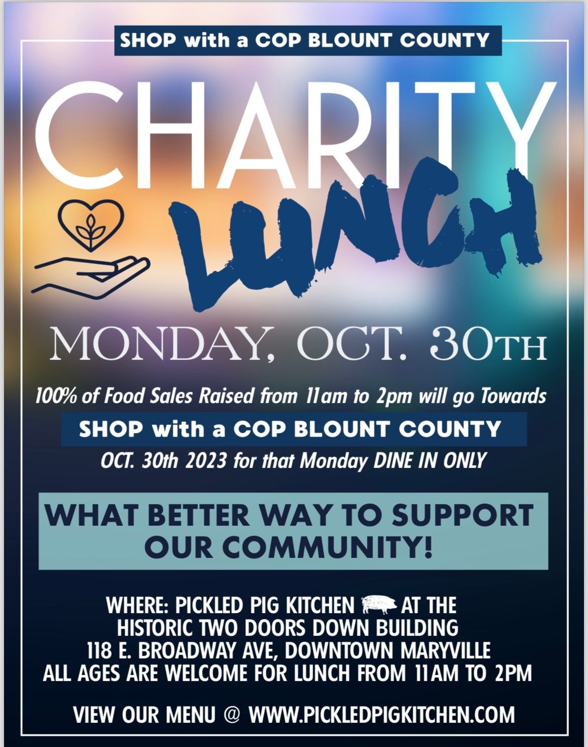 A poster for a charity lunch on monday october 30th
