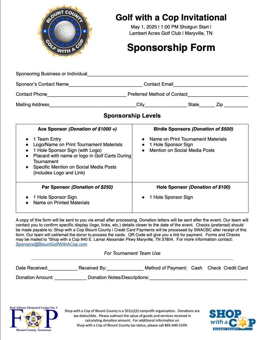 A golf with a cop invitational sponsorship form