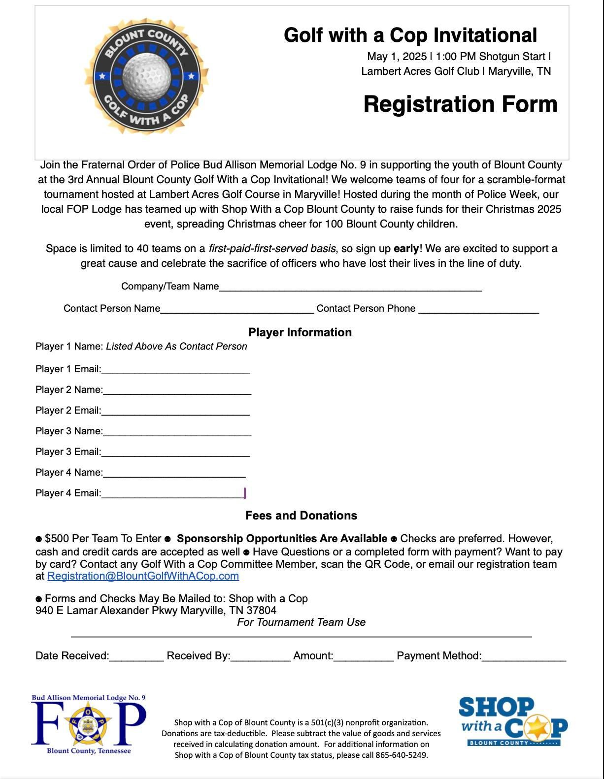 A golf with a cop invitational registration form