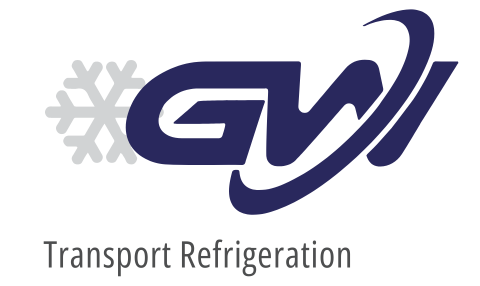 Logo for GWI Transport Refrigeration, featuring snowflake and stylized blue initials with swoosh.