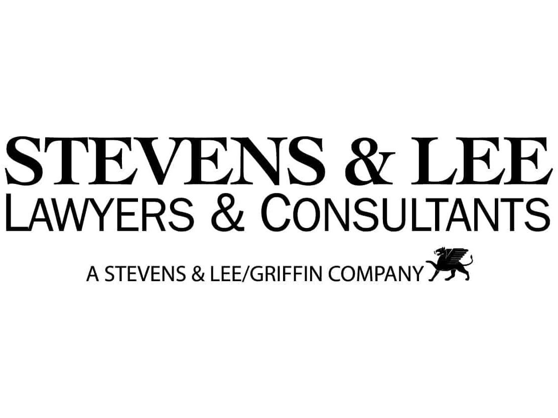 Stevens & Lee Lawyers & Consultants logo; black text on white; gryphon icon.